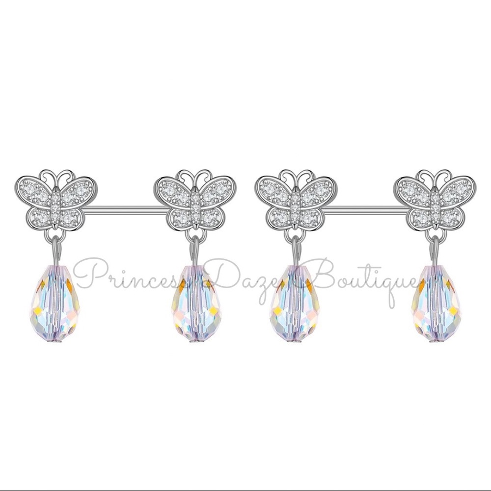 Butterfly‎ Diamond Paved Nipple Ring Set